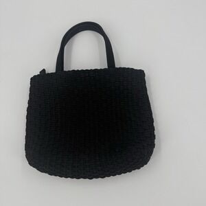 Hillard & Hanson Woven Handbag Black Tote Purse Basket Weave Zip‎